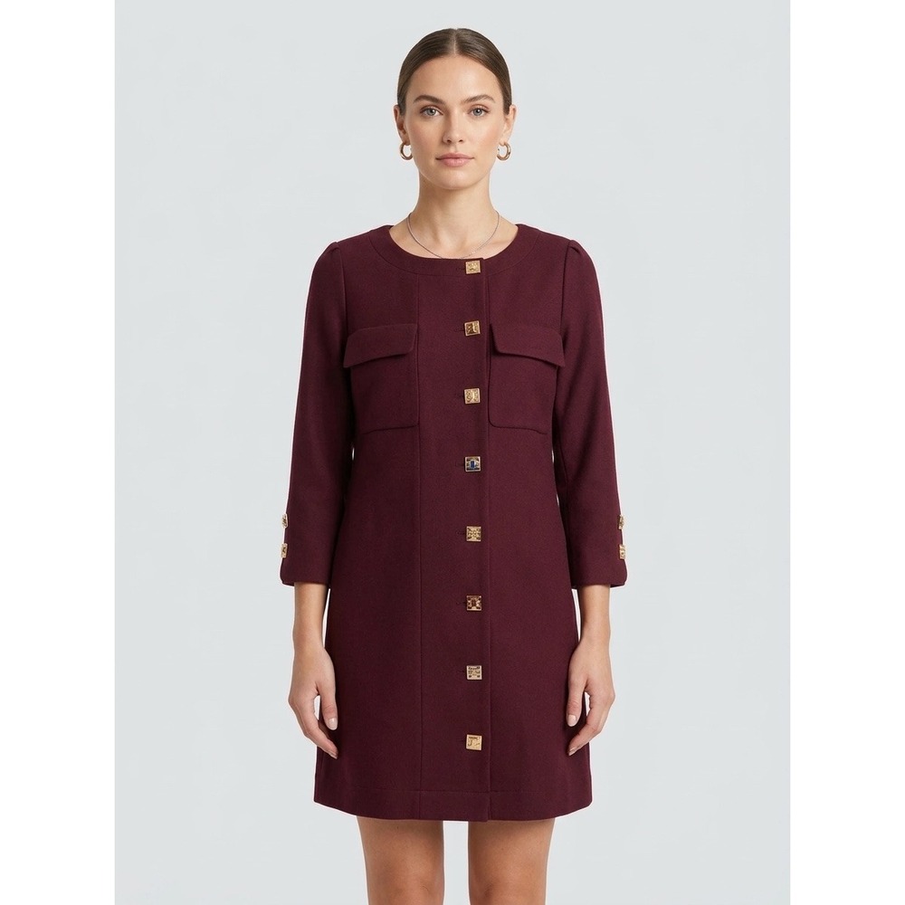 Tuckernuck L Jackie Snap Front Short Dress Burgundy Preppy Luxury Retro 60s